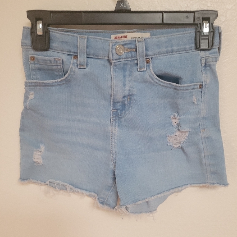 Signature Light Blue High Rise Denim Shorts